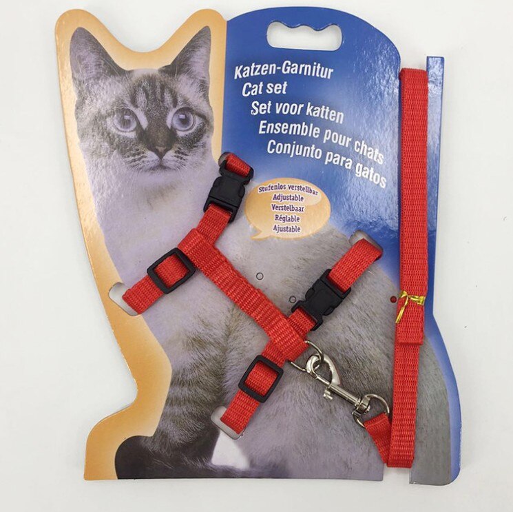 9 Kleuren Verstelbare Kat Leash Set Nylon Pet Kat Riemen Touw Voor Puppies Lopen Borstband Pet Product: red