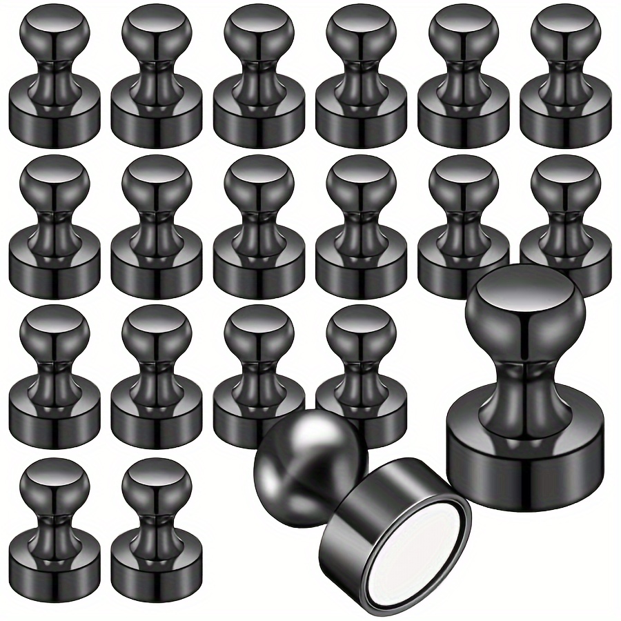 Black Neodymium Magnetic Push Pins - Strong Refrigerator & Whiteboard Magnets for Office, Kitchen & Map Use