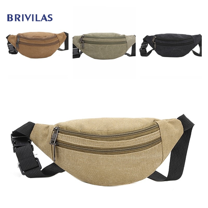 Brivilas men waist pack bag casual fanny pack phone pouch sports belt bag women bag for belt canvas hip bag banana bag