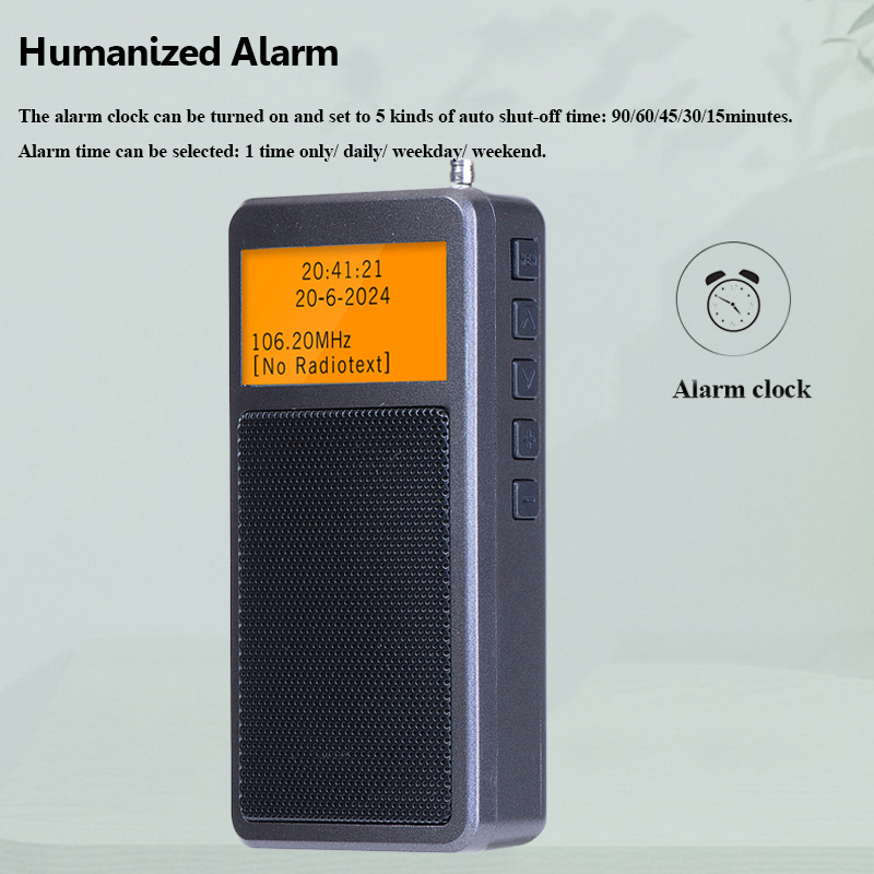 Mini przenośne radio Bluetooth Kieszonkowe radio stereo DSP FM Bezprzewodowy głośnik Bluetooth z budzikiem Podświetlany ekran Rechargea