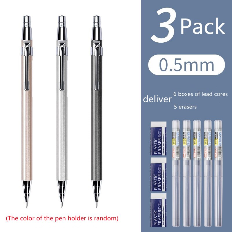 0.5/0.7MM Mechanical Pencil Set Mechanical Pencil Metal Pencil Push mechanical pencil 0.5 school supplies pencils mechanical: 3-0.5