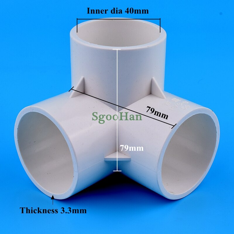 2~50pcs ID 20~50mm 3 Way Hydroponic Planting Frame PVC Pipe Connector Irrigation 3D Three-Dimensional DIY Shelf Joint Fittings: 2pcs / 40mm inner dia