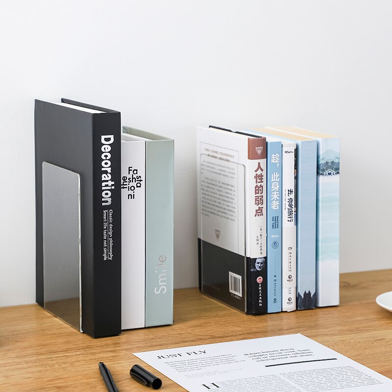 Sujetalibros acrílico transparente en forma de L, organizador de escritorio, soporte de escritorio para libros, papelería escolar, accesorios de oficina, 1 ud.