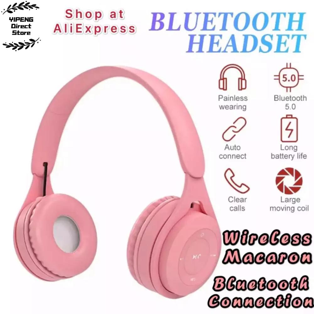 Macaron Wireless Over Ear Headset Bluetooth Headphone HiFi Stereo with Microphone Support TF Card MP3 Player Walkman