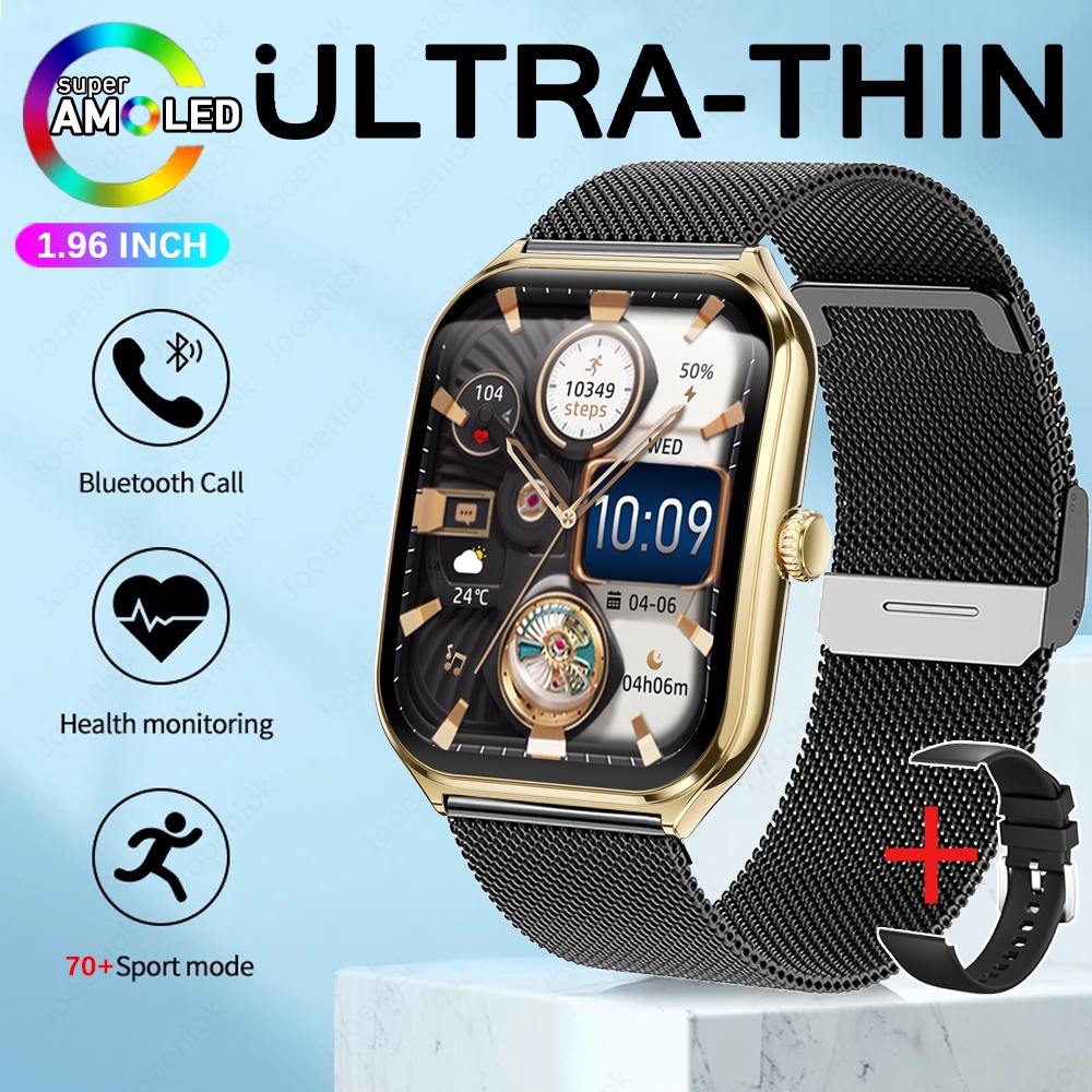 Novo esporte ao ar livre smartwatch masculino 1.96 "tela amoled sempre mostrar tempo ai voz monitor de saúde à prova dwaterproof água bt chamada smartwatch: Dourado