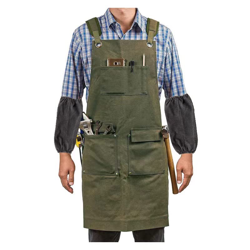 Delantal de lona impermeable grueso para limpieza de carpintería, conjunto de mandil de manga para carpintero, electricista, jardinería, industria pesada