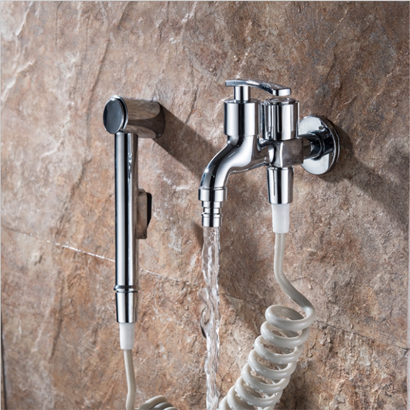 1 Set Koper Verchroomd Wasmachine Kraan Met Douchekop + Slang + Beugel