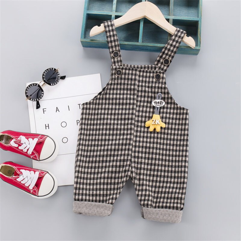 Herfst kinderoveralls meisjes geruite overalls casual broeken voor jongens peuter baby jumpsuits kinderbroeken 0-4 jaar: Xyf o beidaiku khaki / 4t