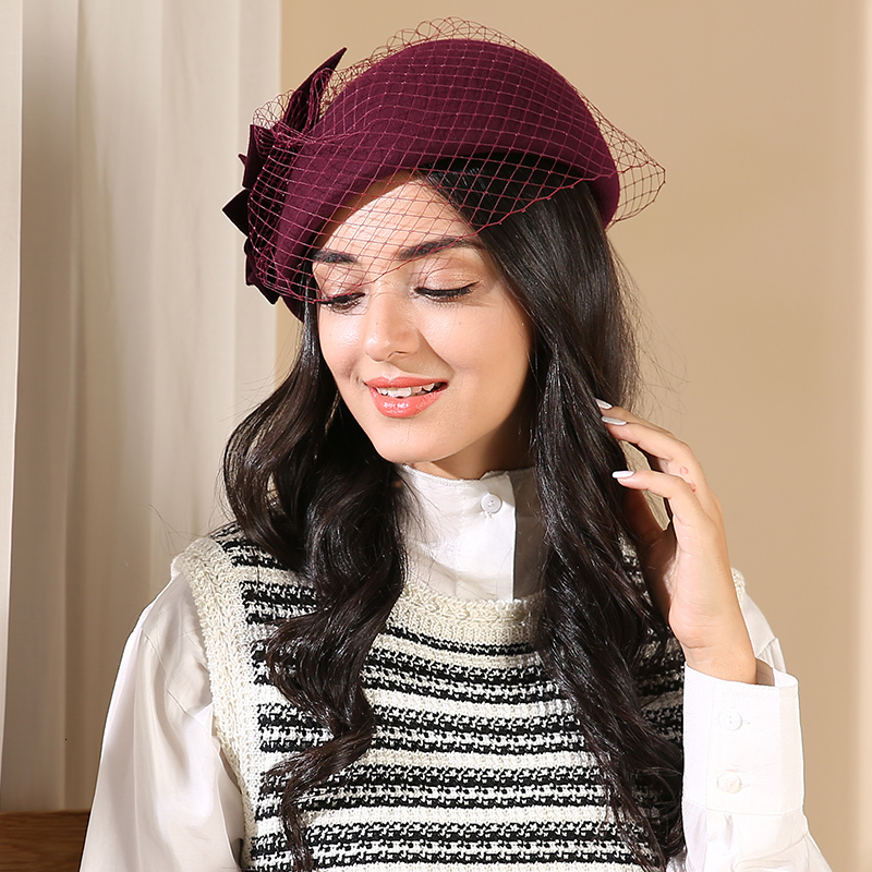 Women Cocktail Felt Fascinator Hat Cocktail Wedding Party Headwear Lady Deby Race Hair Accessories Australia Wool Beret Cap