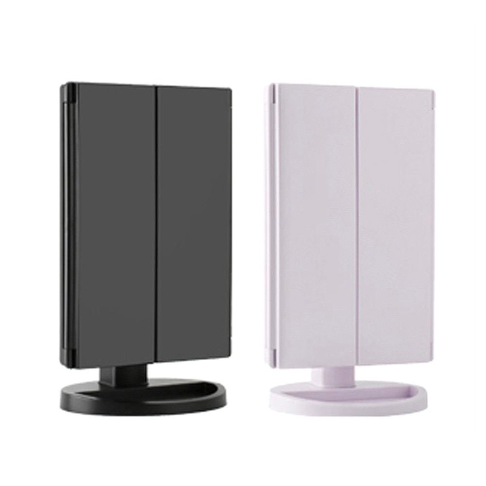 LED Makeup Vanity Mirror Tri-Fold 2X 3X Magnification Touch Dimming Mirror