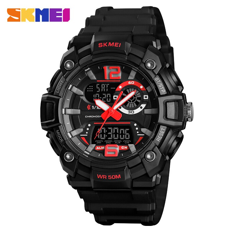 SKMEI-montre numérique de Sport pour hommes, double affichage, étanche, lumineuse 3 fois, multifonction, 1529: Rouge