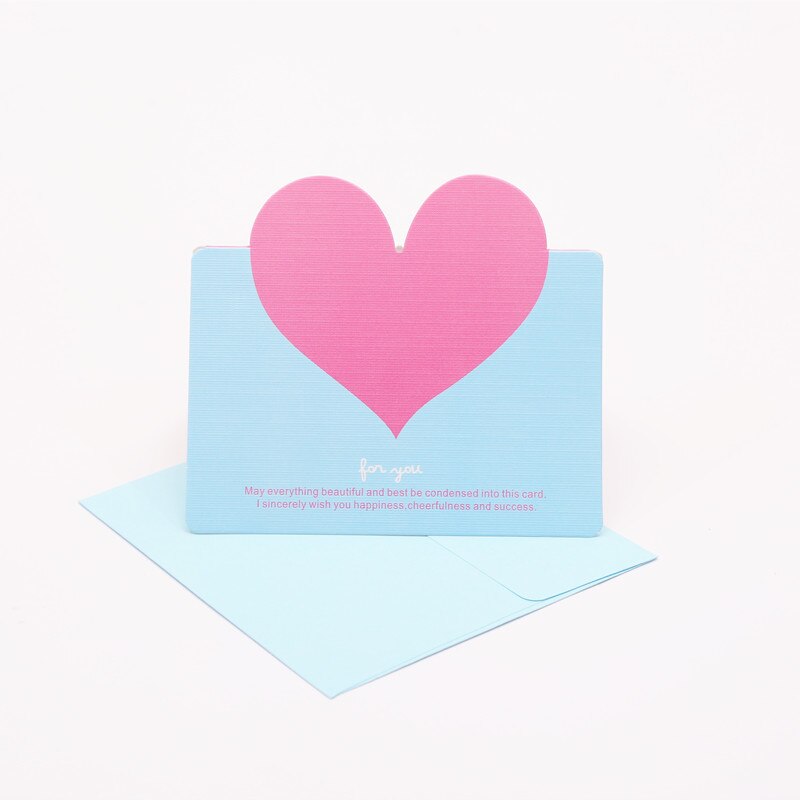 Mix Color Love Heart Shape Greeting Card Foldable Envelope Birthday Wedding Party Blessing Valentine Happy Xmas Stationery: Blue envelope 8PC
