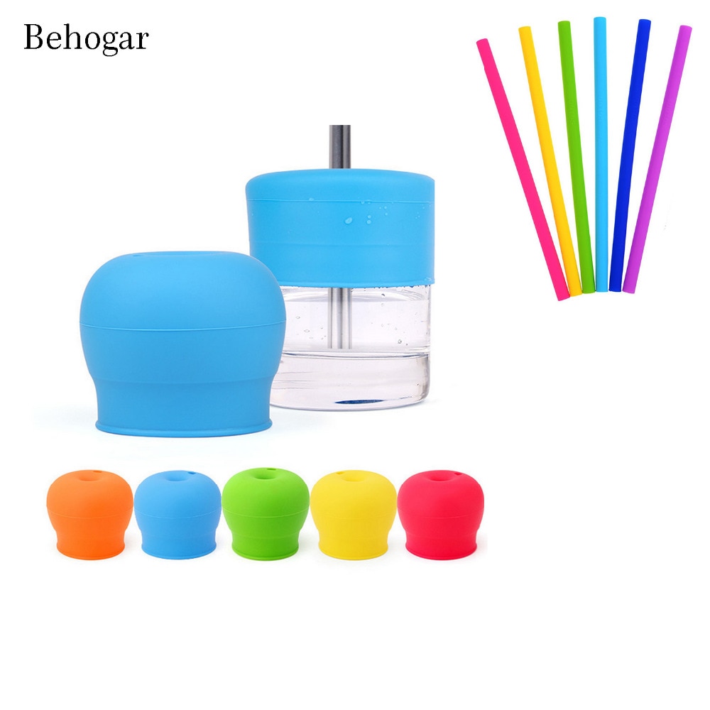 Behogar återanvändbar universal silikon flasklock pip stretch toppar lock med 1 st sugrör för barn baby kids vattenläckage