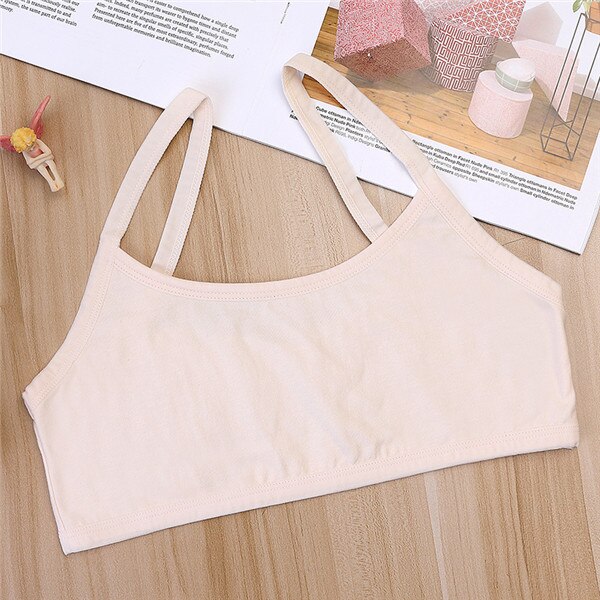 Girl Bra Cotton Underwear Training Bras Children Summer Bra Underwear Kids Bra Teenage Underwear: Beige