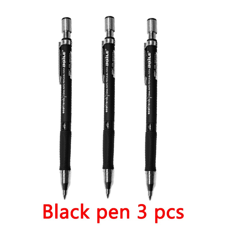 Hochwertiger Druckbleistift, umschaltbares Zeichnen ohne Anspitzen, 2,0 mm Bleistiftmine, Farbe, Kawaii-Studie-Testzubehör: Schwarz