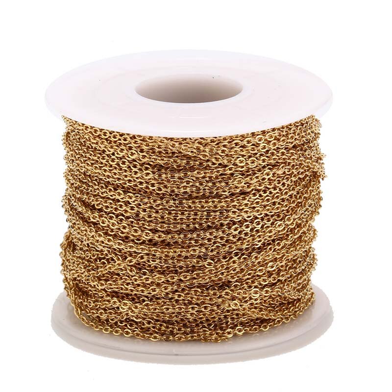 10 meter guld rustfrit stål kæde til armbånd metal halskæder 1.5mm rolo kabel kæder bulk diy smykker fremstilling: Guld / 2mm bredde