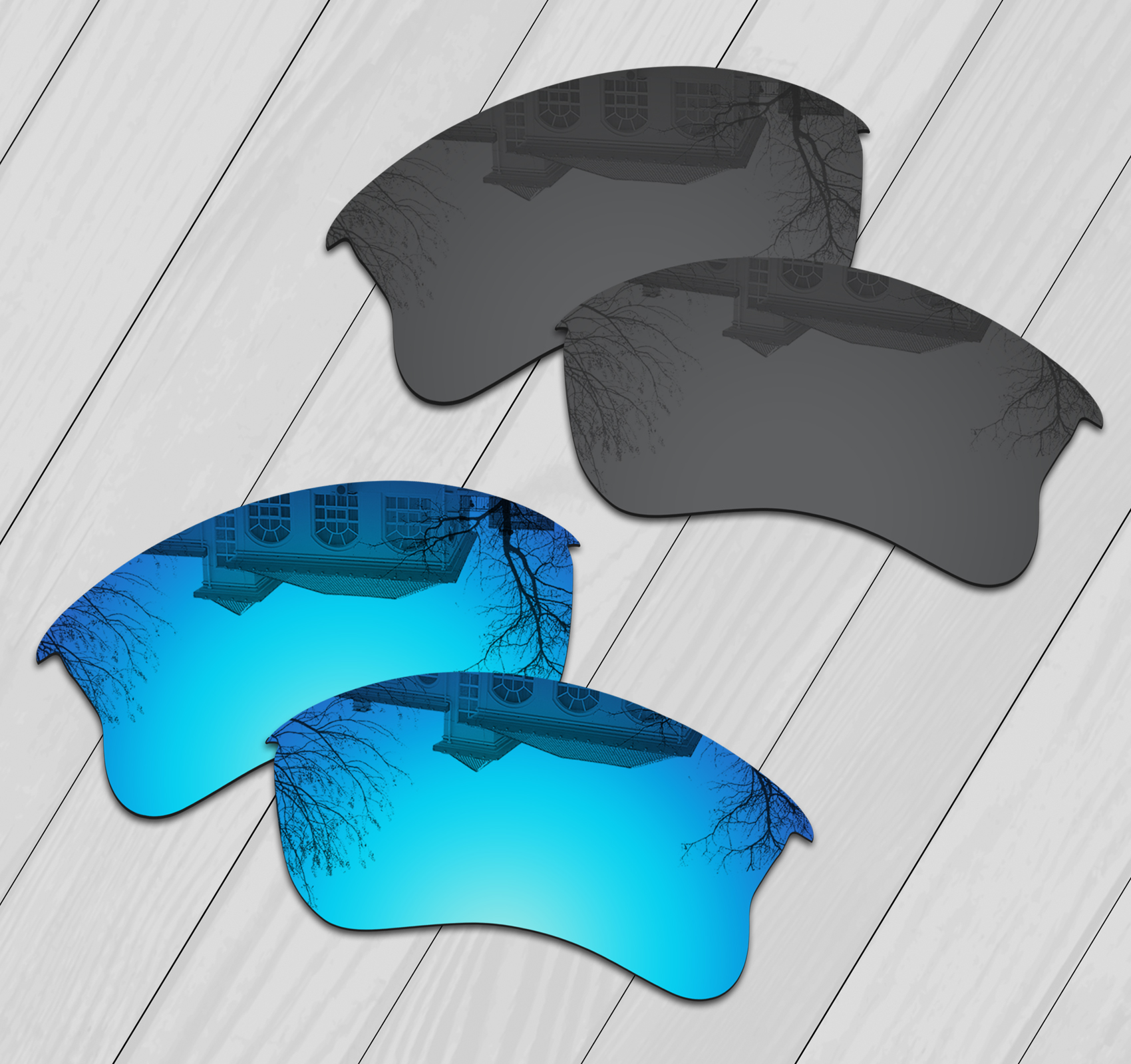 Eo .s 2 par sort & isblå polariserede udskiftningslinser til oakley flak jacket xl solbriller