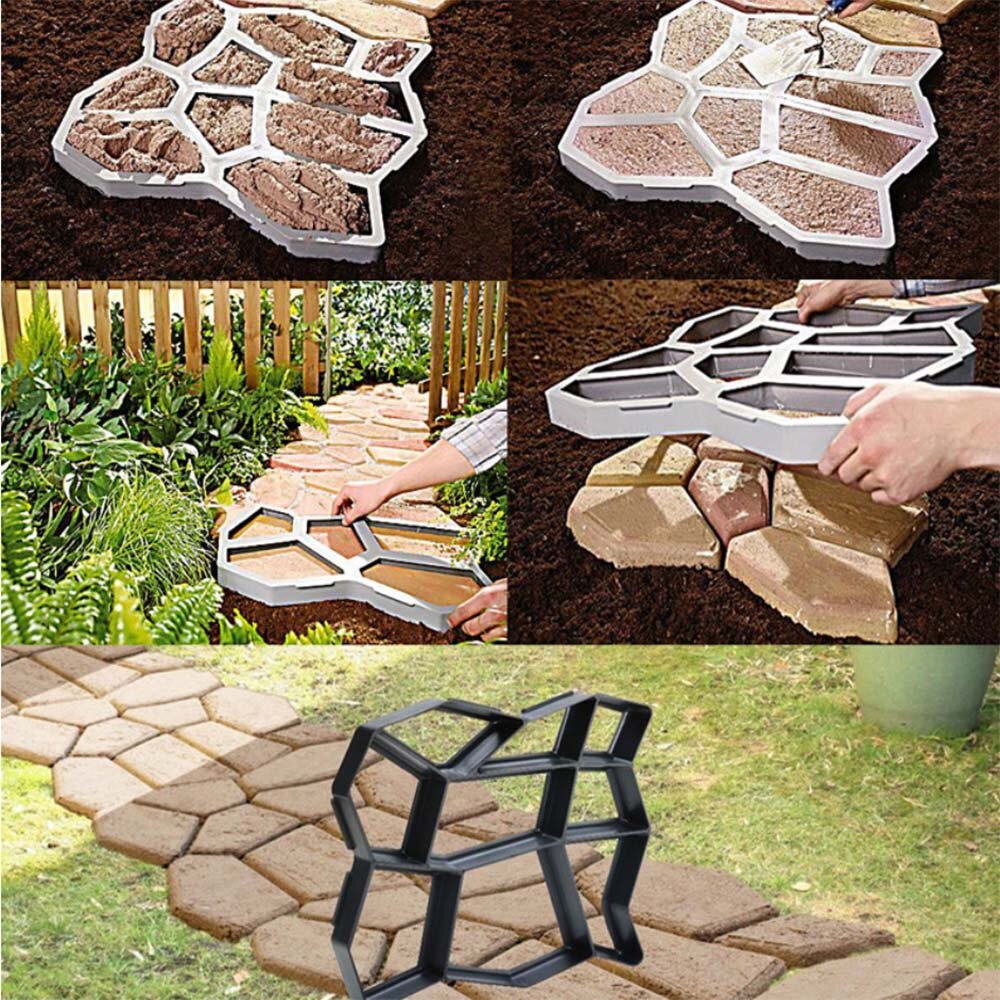 Pavimentación manual de ladrillos de cemento, moldes de hormigón DIY, molde de plástico para camino de piedra de jardín, decoración de jardín