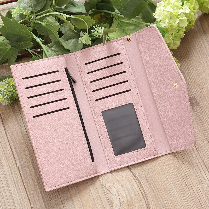 Lang læder pung dame punge tri-fold kvast dame pung pu pung hjerteformet vedhæng clutch kortholder telefontaske