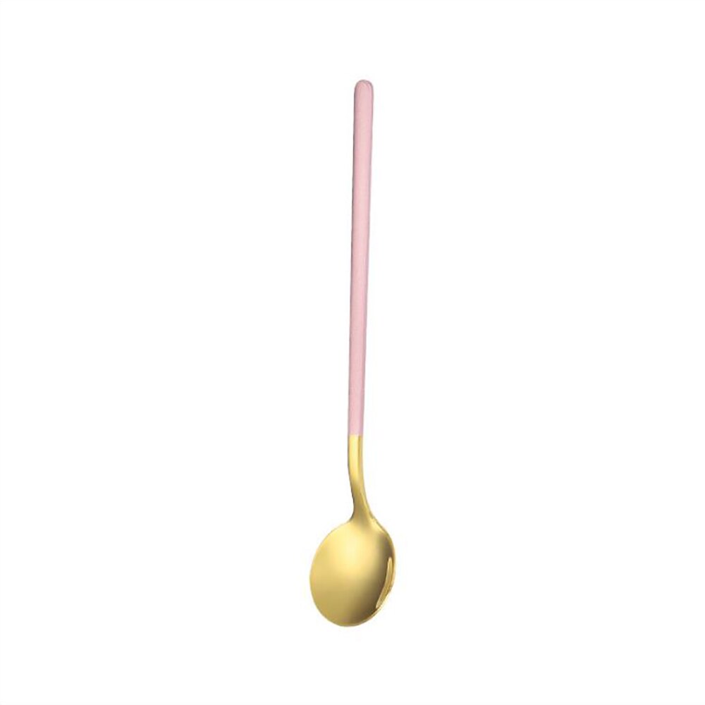 1Pcs 304 Stainless Steel Spoon Small Round Spoon For Ice Cream Dessert Spoon Coffee Stirring Spoon Round Head Spoon: Pink Gold