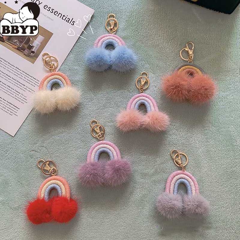 Gewebte regenbogen-schlüsselanhänger für damen, boho-stil, handgefertigter schlüsselhalter, schlüsselring, makramee-taschenanhänger, Auto-anhänger-schmuck