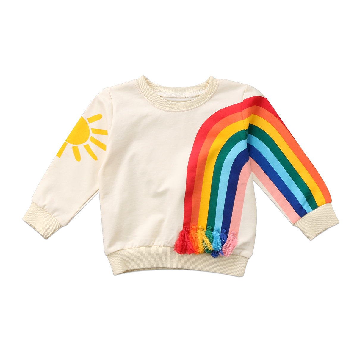 Sød baby sweater frynsede regnbue sol sweatshirt baby piger børn regnbue solskin t-shirt tøj bluse sweatshirt cardigan: 4t