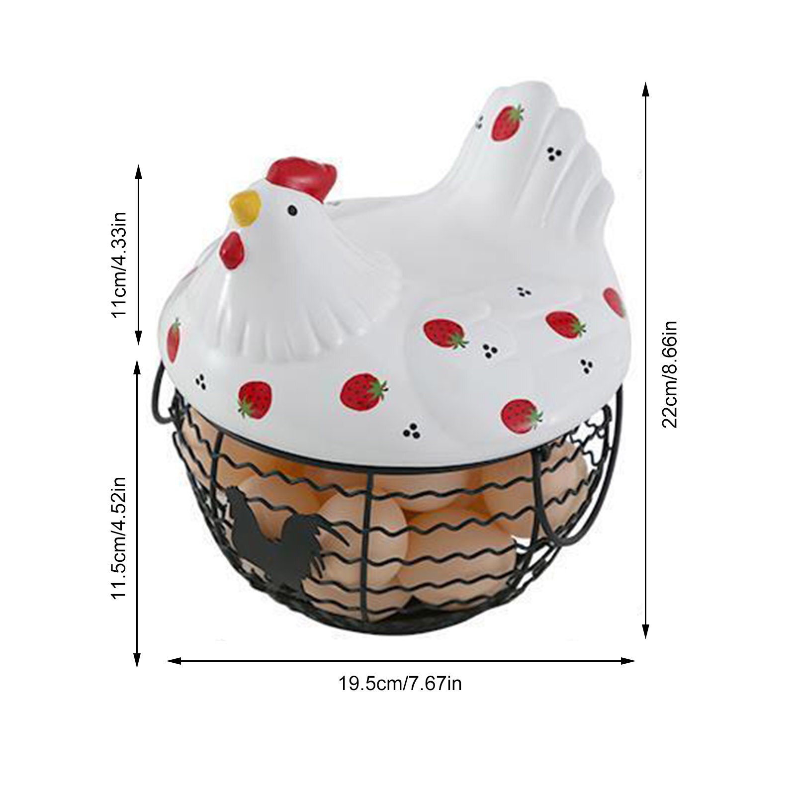 Egg Storage Basket Egg Holder Chicken Wire Egg Basket Fruit Basket Collection Ceramic Hen Oraments Decoration Kitchen Storage