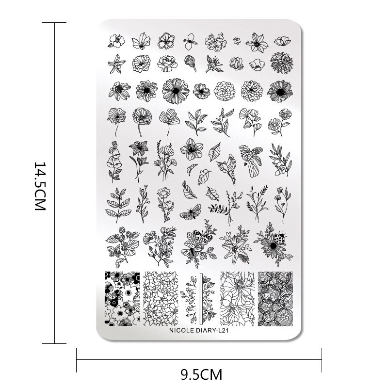 Nicole Dagboek Grote Rechthoek Stempelen Plaat 14.5*9.5 Cm Bloemen Bloemen Rvs Nail Art Stencil Plant Stempel template
