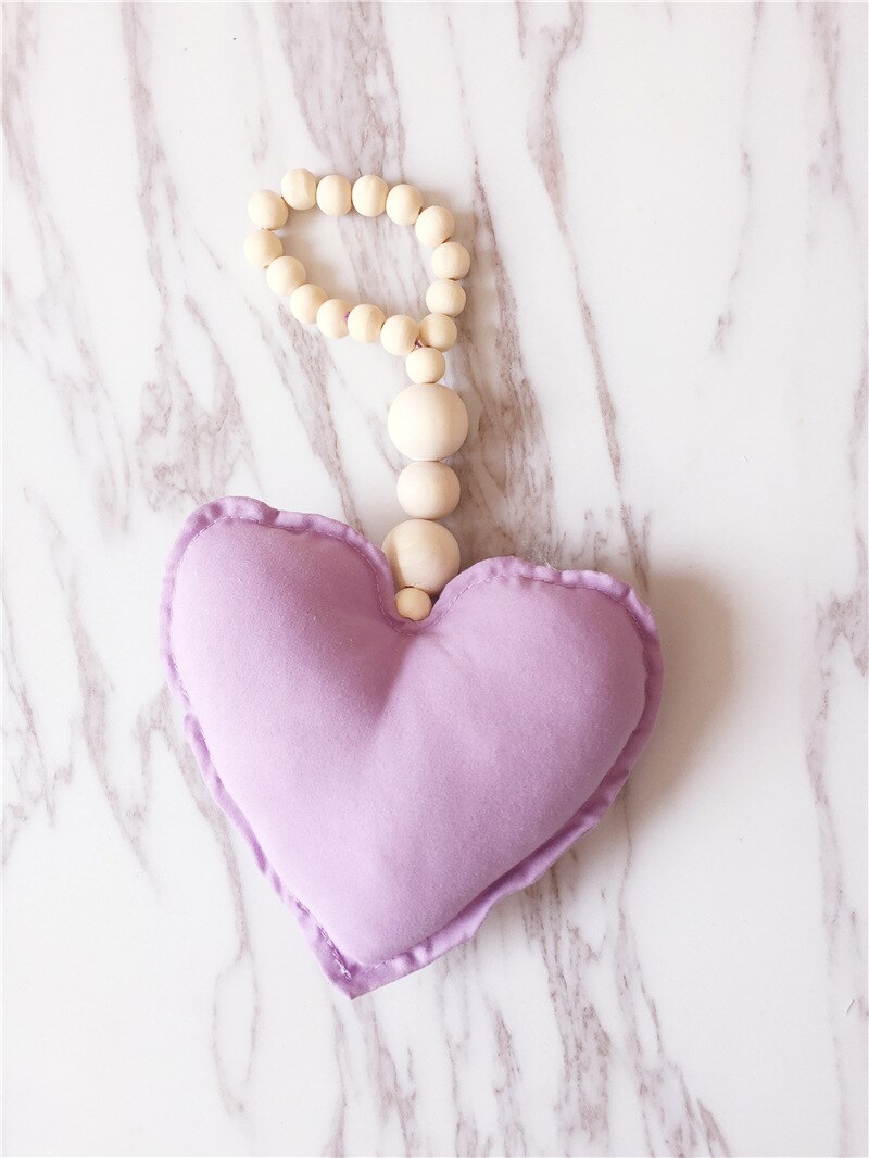 Decoración Para habitación de bebé en forma de corazón, almohada colgante de algodón de madera, parachoques para bebé, decoración suave para habitación, accesorio de fotografía de estilo nórdico: Morado