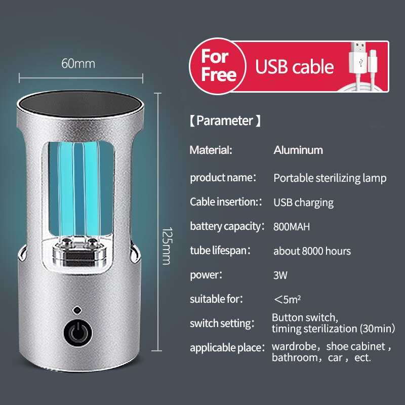 UVC Light Ultraviolet Germicidal Lamp Bedroom Wardrobe Rechargeable USB Kill Virus Sterilization Lamp Ozone UV Disinfection Lamp