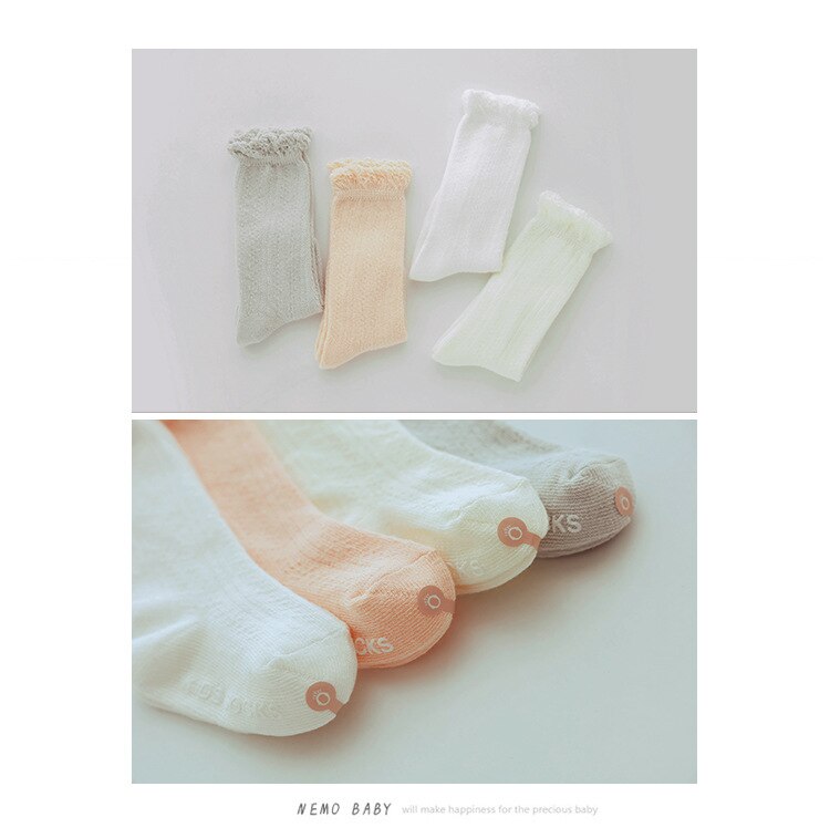 Baby pige sommer stil shift mesh tynde babystrømper blonder løs lim skridsikker baby over knestrømper anti-myg: Elfenben / 2-4 år