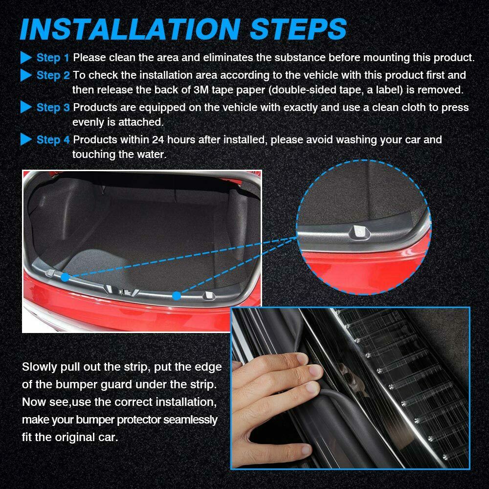 2pcs Steel Trunk Silver Bumper Protector Plate Stainless Steel Cover Sill Rear For Tesla Model 3 Rustproof