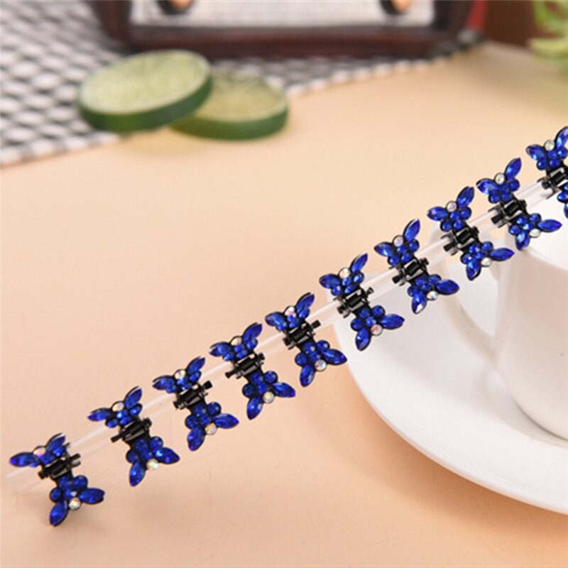 Conjunto de 12 pinzas pequeñas para el pelo con forma de mariposa para mujer, pinzas de Metal para el pelo con diamantes de imitación, para cangrejo, accesorios para el cabello: Royal Blue
