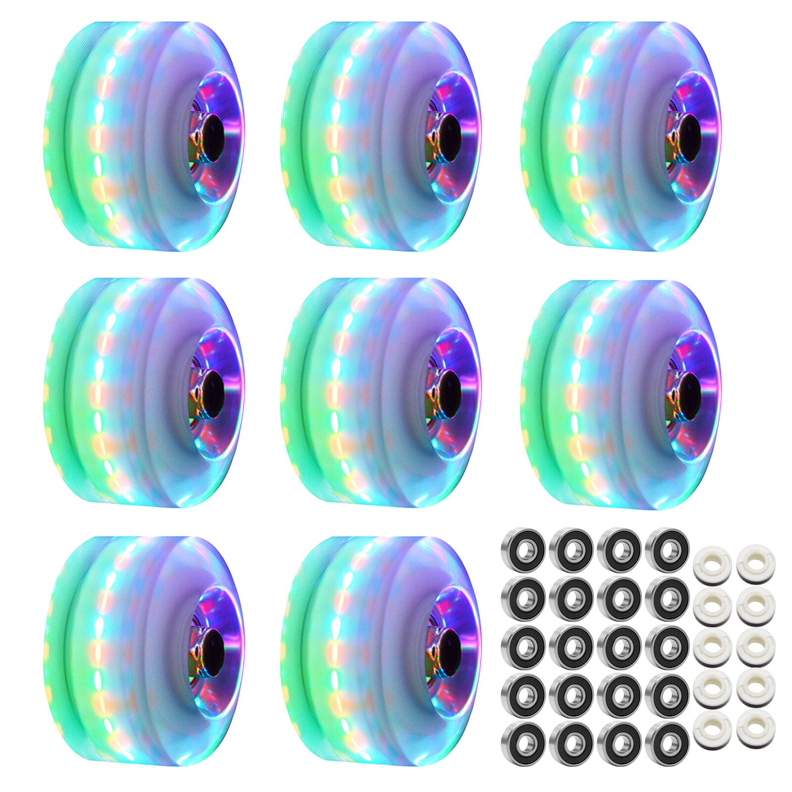 8pcs Outdoor Skateboard Light Up Roller Skate Wheel LED Luminous For Double Row Wear Resistant Easy Install Replacement Parts