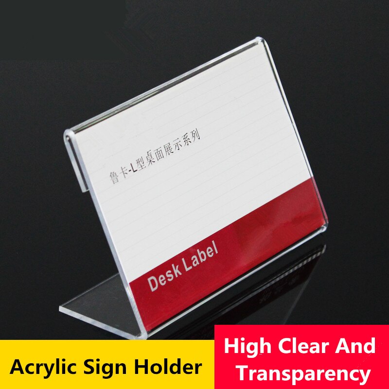 10pcs 9*6cm Acrylic Clear Plastic Desk Sign Label Stand L Shape Table Card Price Tag Holders Frame Label Tag Paper Display