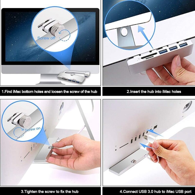 Rocketek Aluminum Alloy USB 3.0 Hub 3 Port Adapter Splitter with SD/TF Card Reader for iMac 21.5 27 PRO Slim Unibody Computer