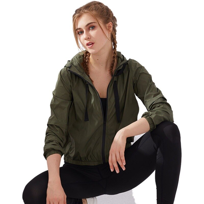 Running Outdoor Proof Sports Jacket with Hats Women Fitness Workout Exercise Jackets Casual Zipper Womens Coat High Neck