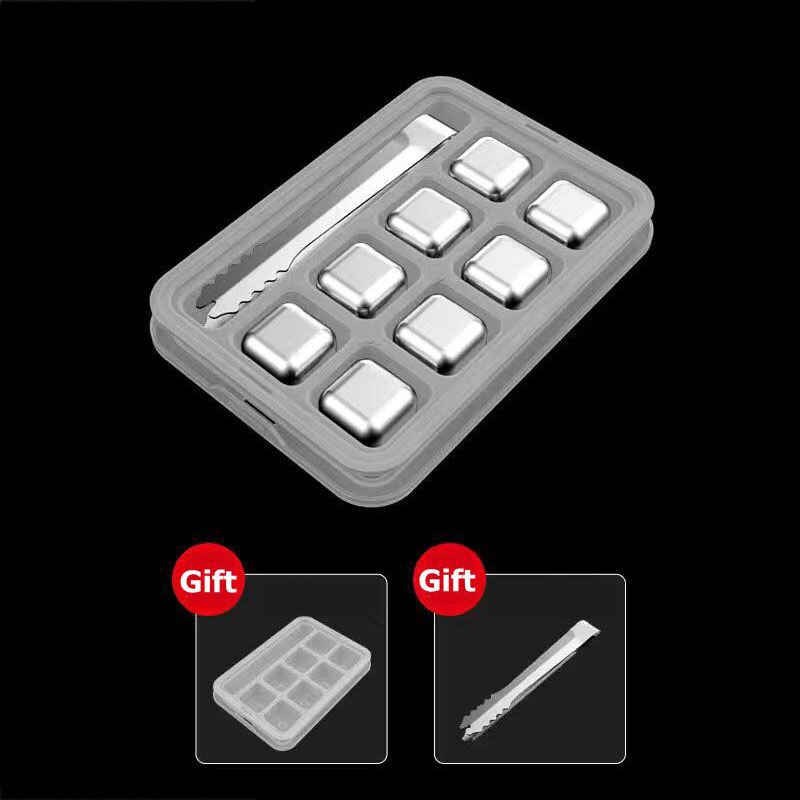 Stainless Steel Ice Cube Tray Cubes Reusable Chilling Stones For Whiskey Wine Bar Tools Rocks Cooler Bucket Beer Barware Drink: 8 Pcs