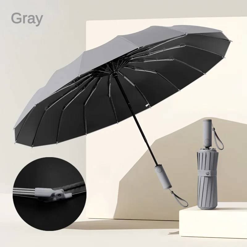 Paraguas automático grande súper fuerte para hombres y mujeres, plegable de 16K 112 huesos, paraguas especiales de lluvia Anti-UV impermeables a prueba de viento: Blanco