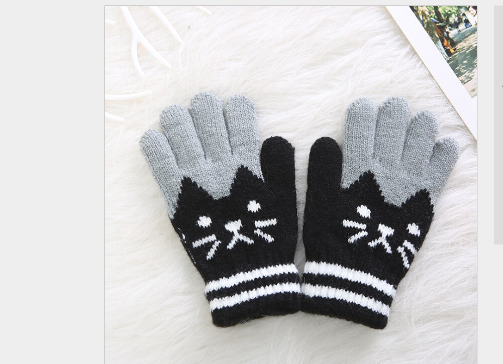 4-8Y Neue Kind Kinder Baby Mädchen Jungen Winter Gestrickte Handschuhe Cartoon Warme Handschuhe Kleinkinder Im Freien Cartoon Katzen Niedlich Handschuhe: Black