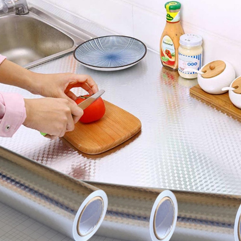 1 rollo de esterilla para cajones de cocina resistente al agua, pegatinas de lámina resistentes al aceite, autoadhesiva, pegatina de aceite para armario, lámina de aluminio