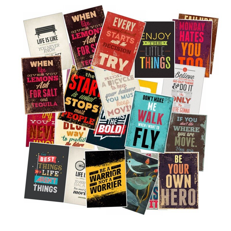 25PCS Motivational Typography Life Quotes Diary Stickers Planner Memo Scrapbooking Sticker Stationery Child Laptop Stickers