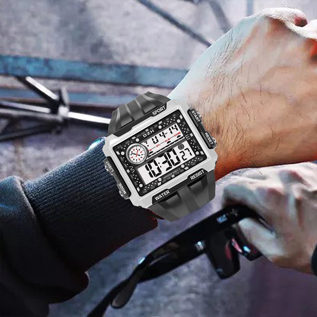 Vierkante Grote Screen Display Sport Elektronische Horloge Mannen Lichtgevende Waterdichte Multifunctionele Outdoor Sport Horloge