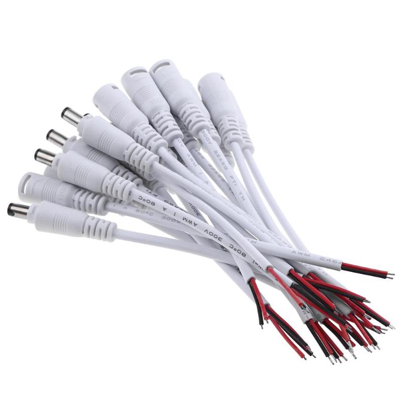 1/5/10 kpl 5.5 x 2.1mm dc uros naaras virtapistoke kaapeli johto jack adapterin liitin cctv:lle yksivärinen 3528 5050 led-nauhavalo