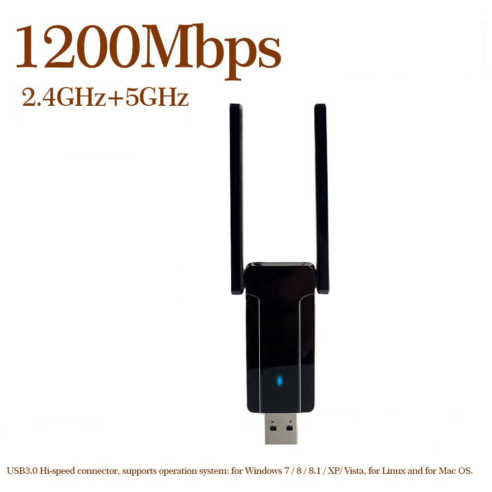 1200Mbps USB 3.0 WiFi Adapter Dual Band 2.4G 5G AC1200 Wireless Network WiFi Adapter Ethernet 802.11AC w/ Antenna for Laptop PC: 1200Mbps Model H