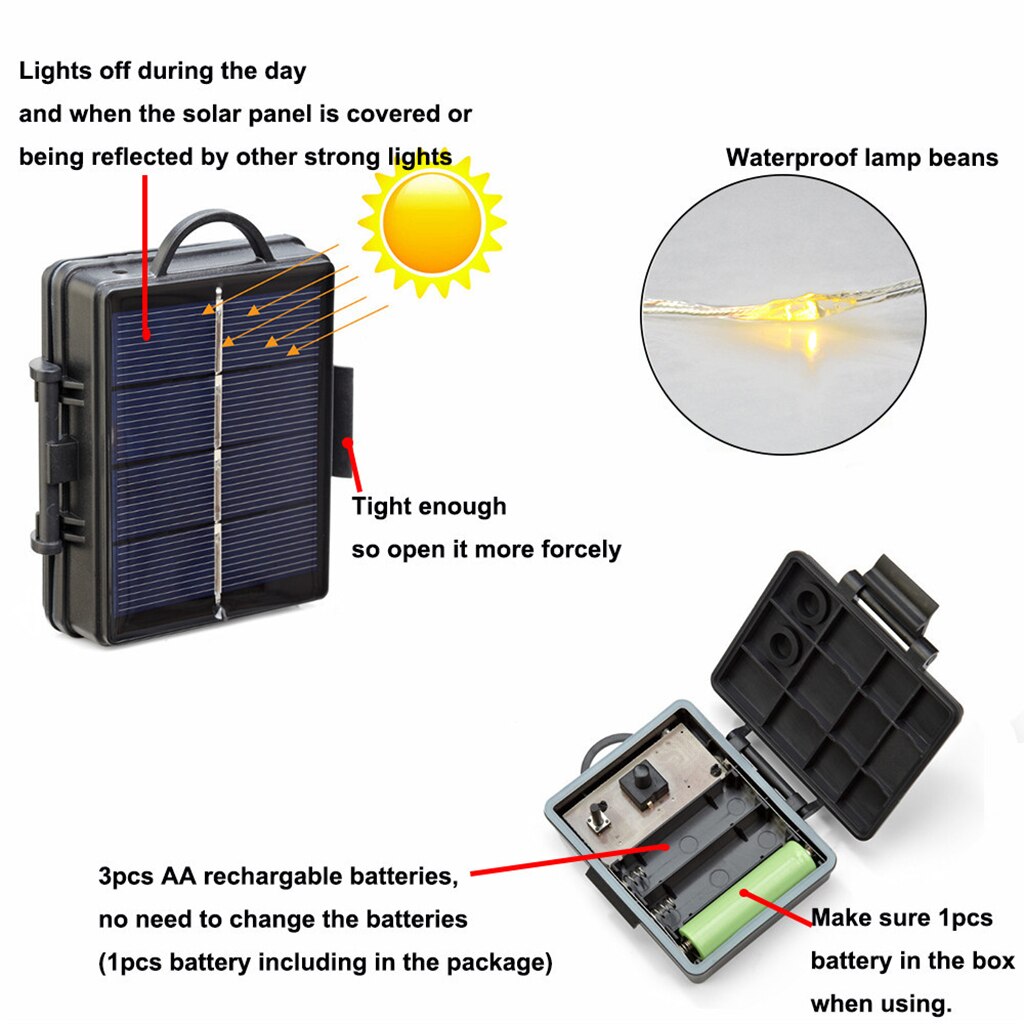 Parapluverlichting 104 led-lichtsnoeren voor buiten, op zonne-energie