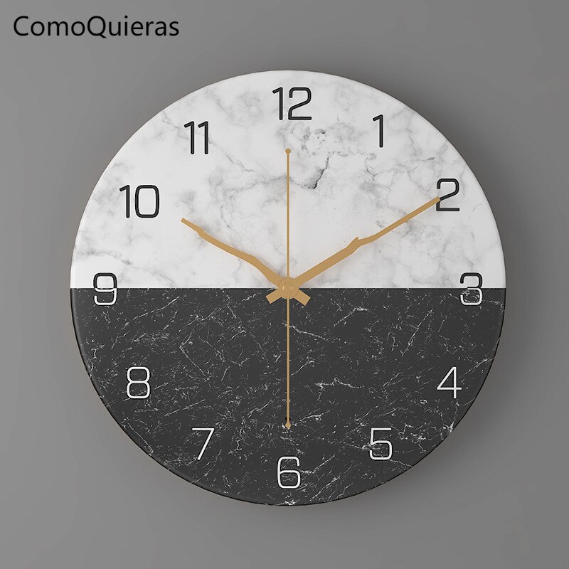 Imitation Marble Clock European Style Home Living Room Wall Clock Bedroom 30cm Metal Digital Clock