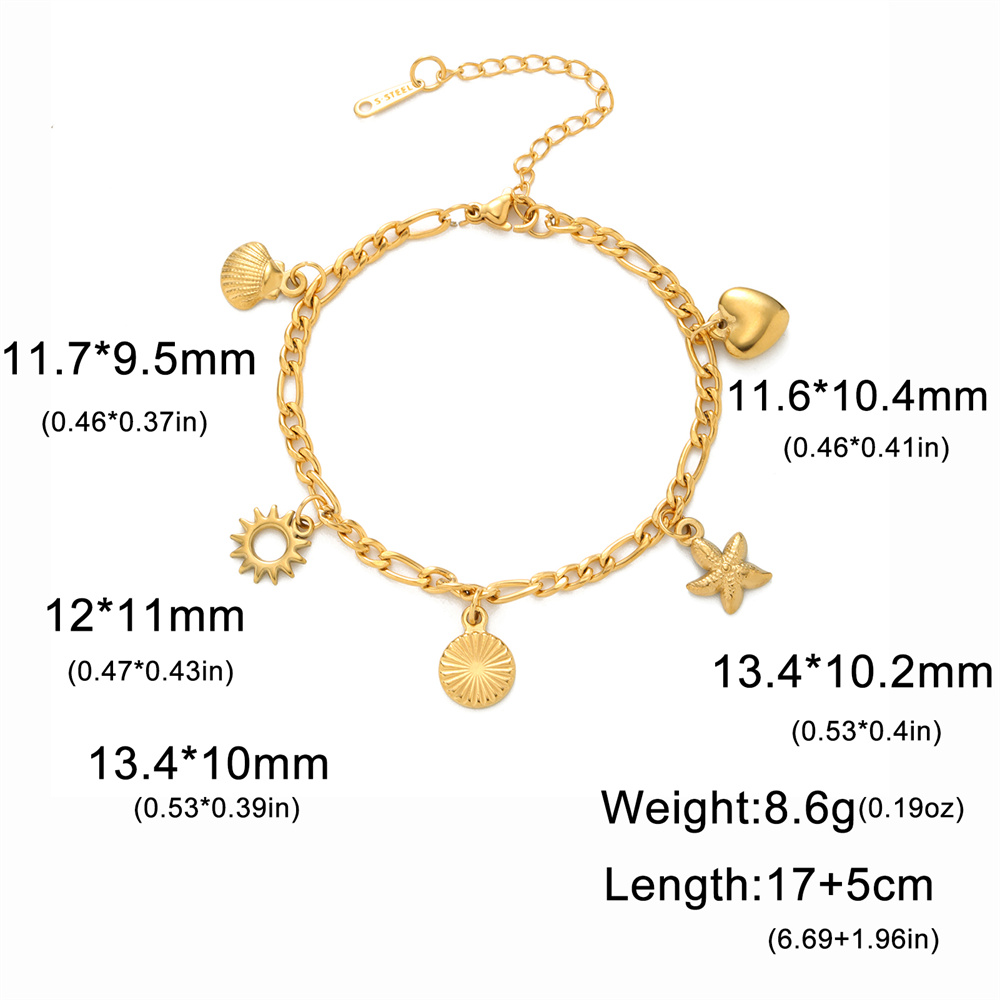 My shape trendy armbånd med muslingeskal og søstjerner til kvinder i rustfrit stål med dobbelt lag vedhæng, håndkæde, valentinsdagssmykker: 17cm / Rødbrun
