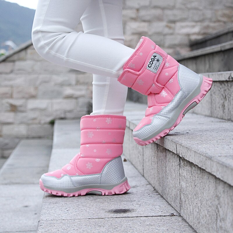 Brand Winter Children Shoes Girl And Boy Boots Water-proof Leather Kids Snow Boots Plush Waterproof Shoes