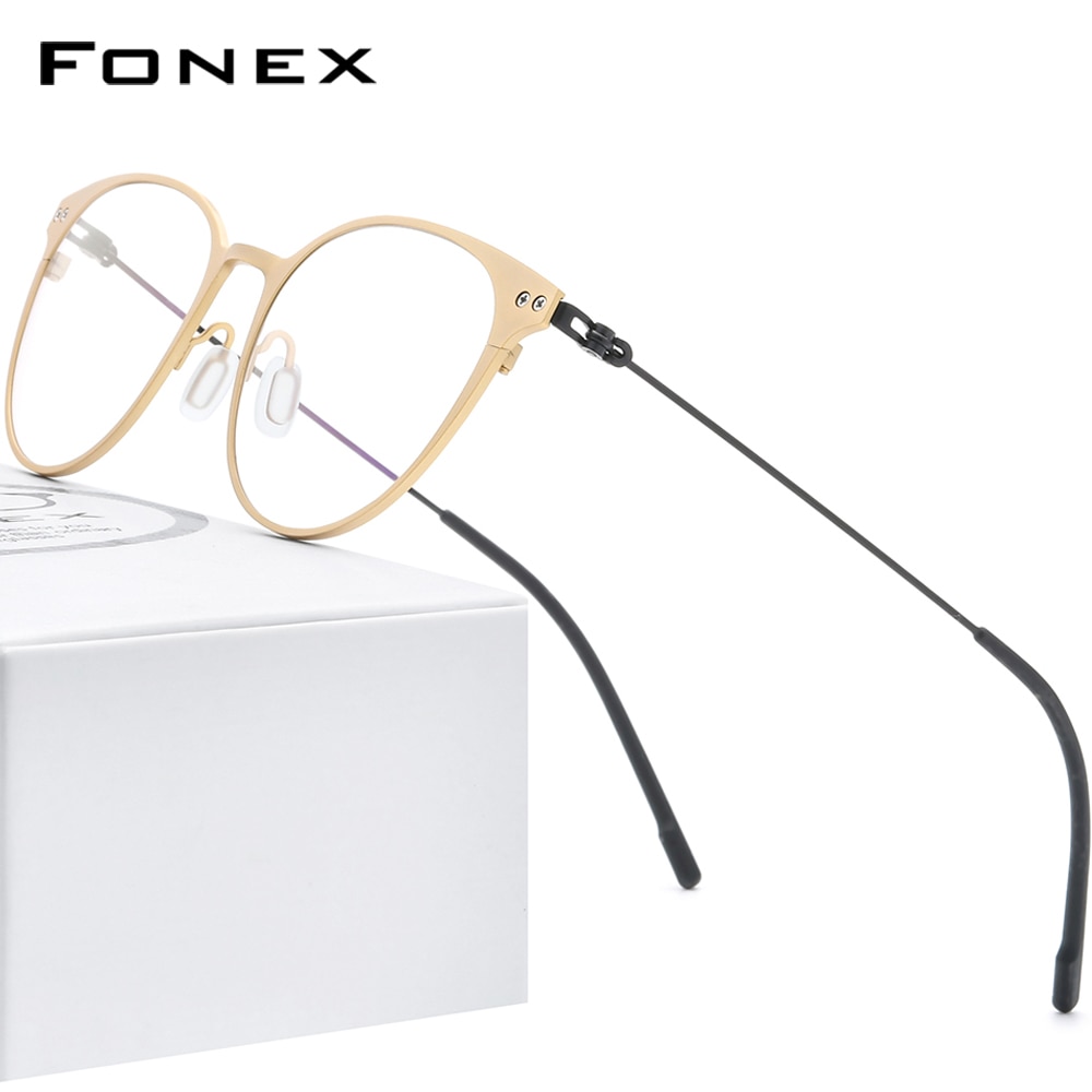 FONEX Puur Titanium Brilmontuur Vrouwen Vintage Ronde Bijziendheid Optische Recept Lenzenvloeistof Frame Mannen Schroefloos Eyewear 8533